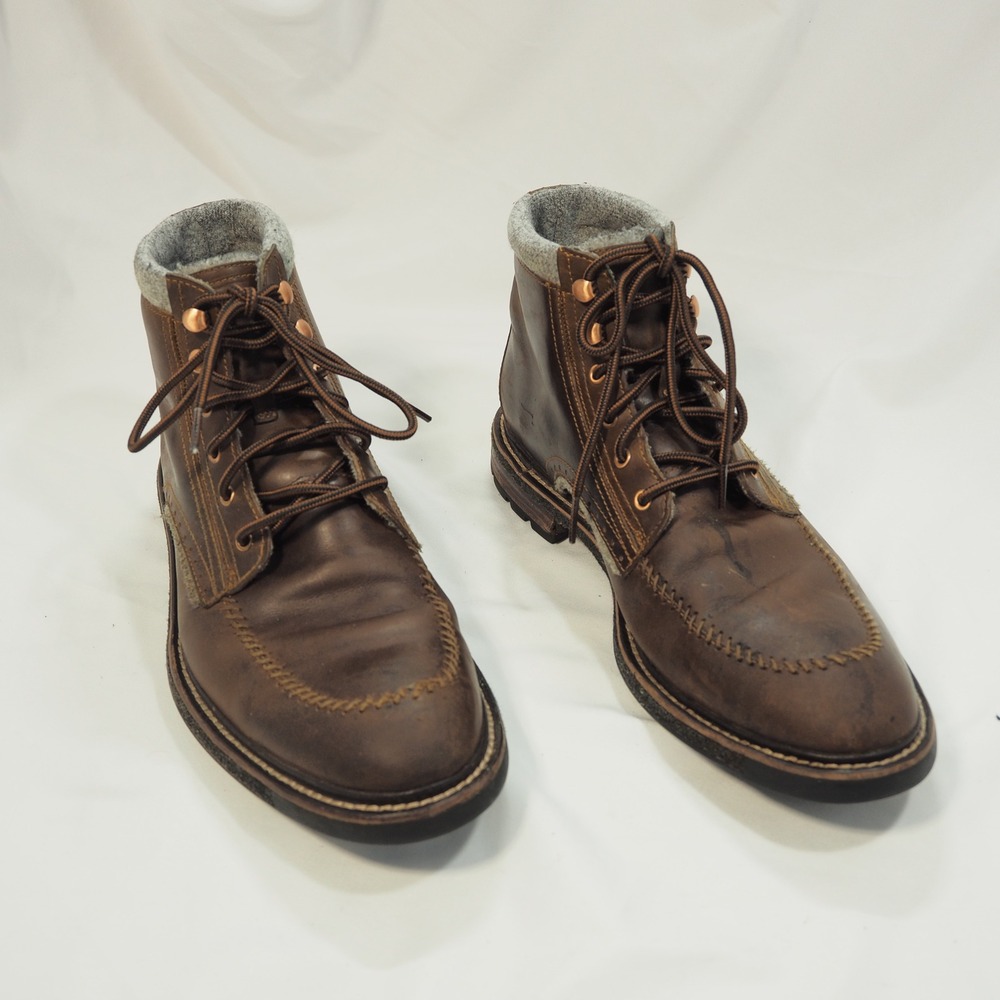 Woolrich Woodwright Boots Mens 9.5 Brown Leather Wool Lined Moc Toe Lace Up